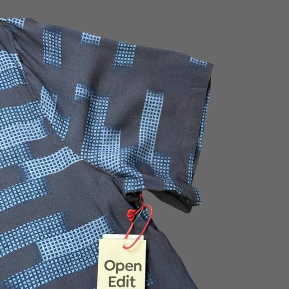 Opem Edit Relax Geo Pattern Camp Shirt Navy Ambient Stripe Size L NWT - Picture 4 of 7